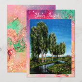 Invitation BOULEAUX EN TOSCANE, vert rose or scintille (Devant / Derrière)