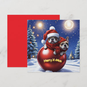 Invitation Bouledogue français Noël French Bullog