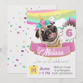 Invitation bouledogue, Pug Licorne Chien Puppy Ann (Devant / Derrière)