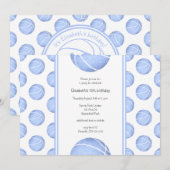 Invitation boules de basket bleu clair motifs filles annivers (Devant / Derrière)
