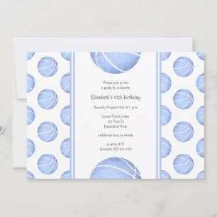 Invitation boules de basket bleu clair motifs filles annivers