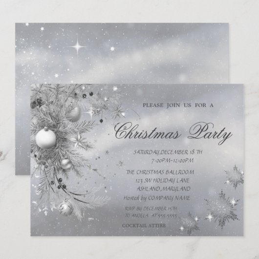 Invitation Boules de branches d'arbre gris Flocs de neige Noë (Devant / Derrière)