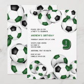 Invitation boules de football noir vert garçons filles annive (Devant / Derrière)