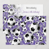 Invitation Boules de football partout soccer fête violet (Devant / Derrière)