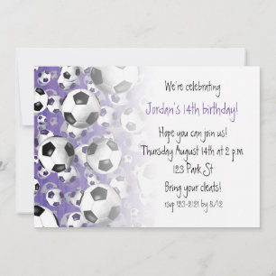 Invitation Boules de football partout soccer fête violet