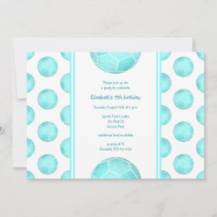Invitation boules de football turquoise motif fille anniversa