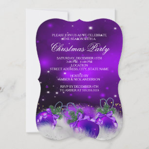 Invitation Boules de houx argent or violet Noël Party 2