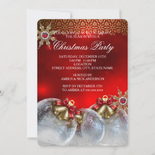 Invitation Boules de houx argentées rouges dorées Noël nouvel