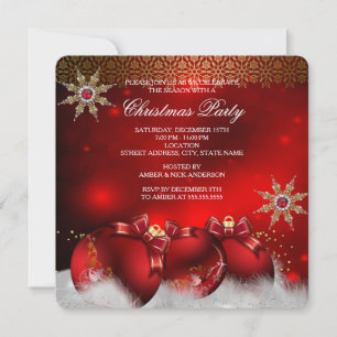 Invitation Boules de houx argentées rouges dorées Noël nouvel
