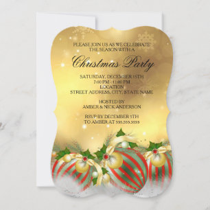 Invitation Boules de houx argentées rouges pour la fête de No