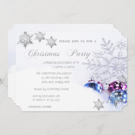 Invitation Boules de neige de Noël, Fête d'entreprise (Devant / Derrière)