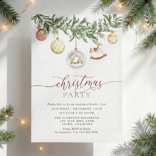Invitation Boules de Noël à l'aquarelle Cheval à bascule de F