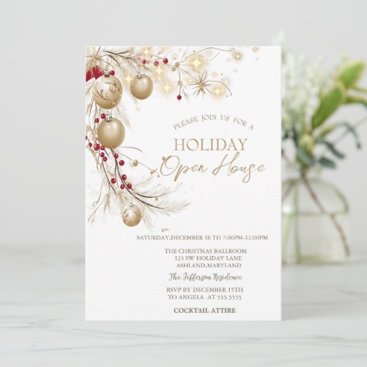 Invitation Boules de Noël Aquarelle Branches (Debout devant)