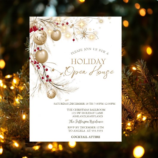 Invitation Boules de Noël aquarelle Branches Étincelantes