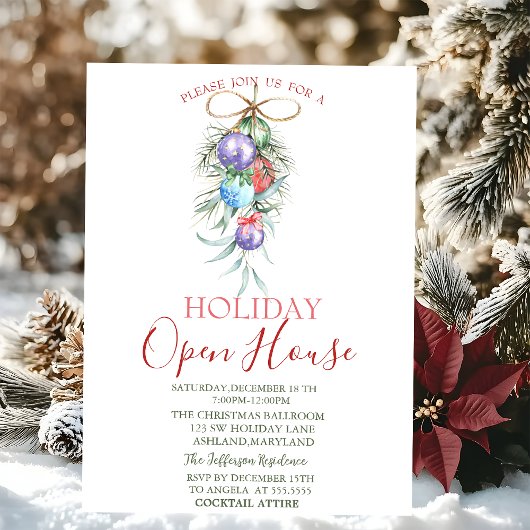 Invitation Boules de Noël aquarelle Open House