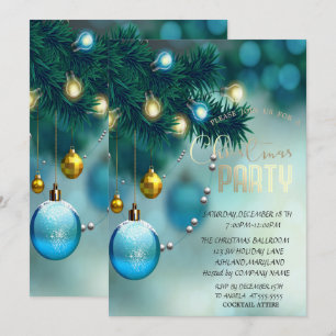 Invitation Boules de Noël Bleues Soirée d'entreprise de Noël