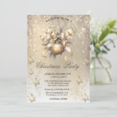 Invitation Boules de Noël Bow Snowflakes Gold (Debout devant)