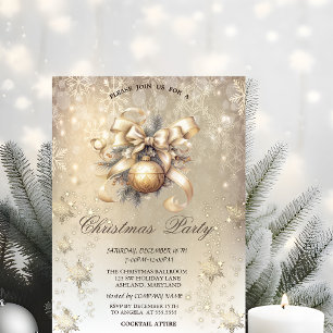Invitation Boules de Noël Bow Snowflakes Gold