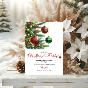 Invitation Boules de Noël Carreaux Verts et Rouges