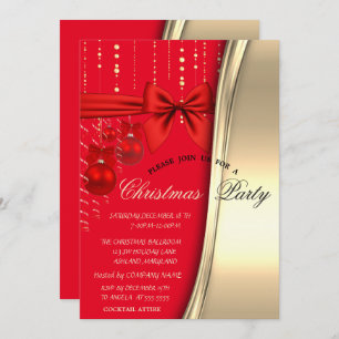 Invitation Boules de Noël Chic, Bow, Gold Corporated Party
