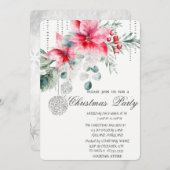 Invitation Boules de Noël Chic, Fête de Noël Poinsettia (Devant / Derrière)