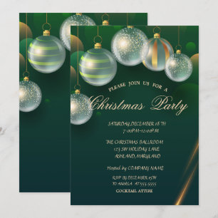 Invitation Boules de Noël chic Fête de Noël verte