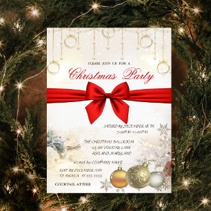 Invitation Boules de Noël chic,Noël d'entreprise avec nœud