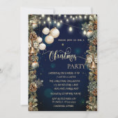 Invitation Boules de Noël, cloches, Pinecones Bleus Noël (Devant)