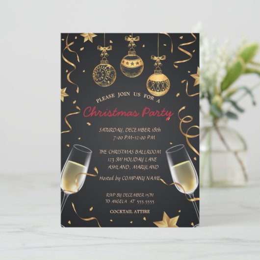 Invitation Boules de Noël, Confetti Fête de Noël (Debout devant)