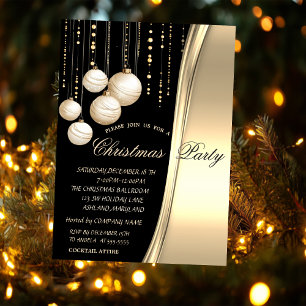 Invitation Boules de Noël crème, Fête de la société dorée