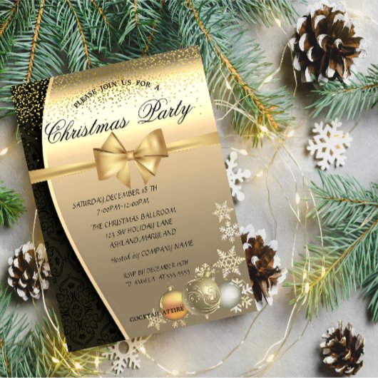 Invitation Boules de Noël, Damassé Fête de Noël d'entreprise