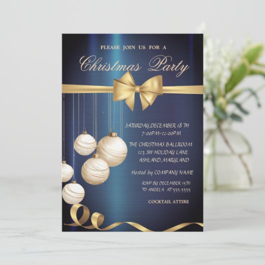 Invitation Boules de Noël de crème, Bow, Noël (Debout devant)