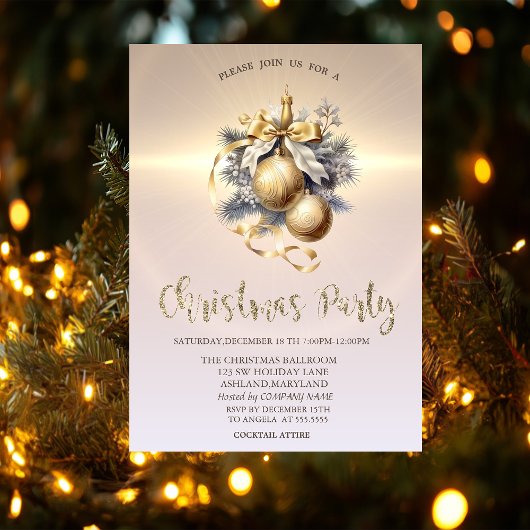 Invitation Boules de Noël de luxe Compagnie Or