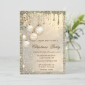 Invitation Boules de Noël élégantes Drips Or Noël (Debout devant)