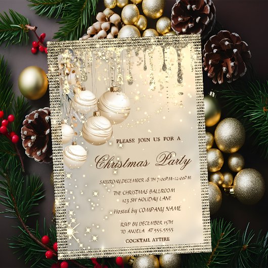 Invitation Boules de Noël élégantes Drips Or Noël