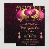 Invitation Boules de Noël élégantes rose et or Nouvel An (Devant / Derrière)