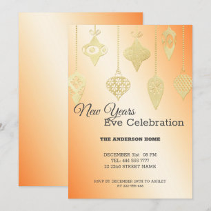 Invitation Boules de Noël en feuille d'or