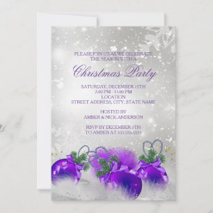 Invitation Boules de Noël en houx argent or violet pour fête