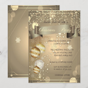 Invitation Boules de Noël en or Fête de Noël de l'entreprise