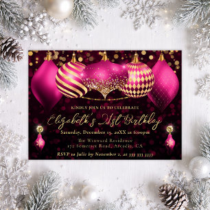 Invitation Boules de Noël en Or Rose pour 21ème Anniversaire