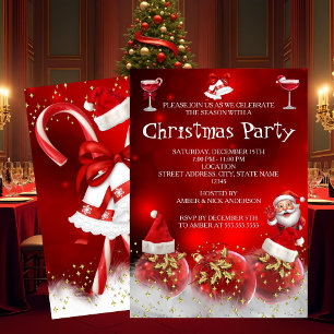 Invitation Boules de Noël en or Santa rouge Fête de Noël