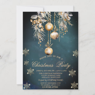 Invitation Boules de Noël et flocons de neige à l'aquarelle E