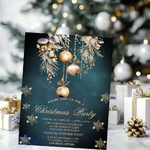 Invitation Boules de Noël et flocons de neige à l'aquarelle E