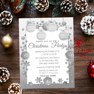 Invitation Boules de Noël, Fête de Noël d'entreprise en argen