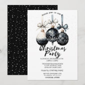 Invitation Boules de Noël, Fête de Noël enneigée (Devant / Derrière)