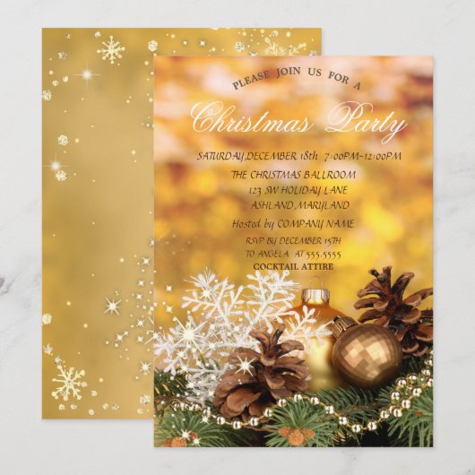 Invitation Boules de Noël Flocon de neige Cônes de pin Noël (Devant / Derrière)