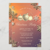 Invitation Boules de Noël, Flocons de Neige Dorés Fête de l'E (Devant / Derrière)