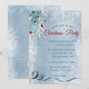Invitation Boules de Noël,Flocons de neige,Etoiles ,Fête d'en