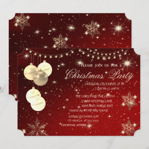 Invitation Boules de Noël,Flocons de neige,Fête de Noël d'ent