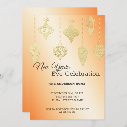 Invitation Boules de Noël Gold (Devant / Derrière)